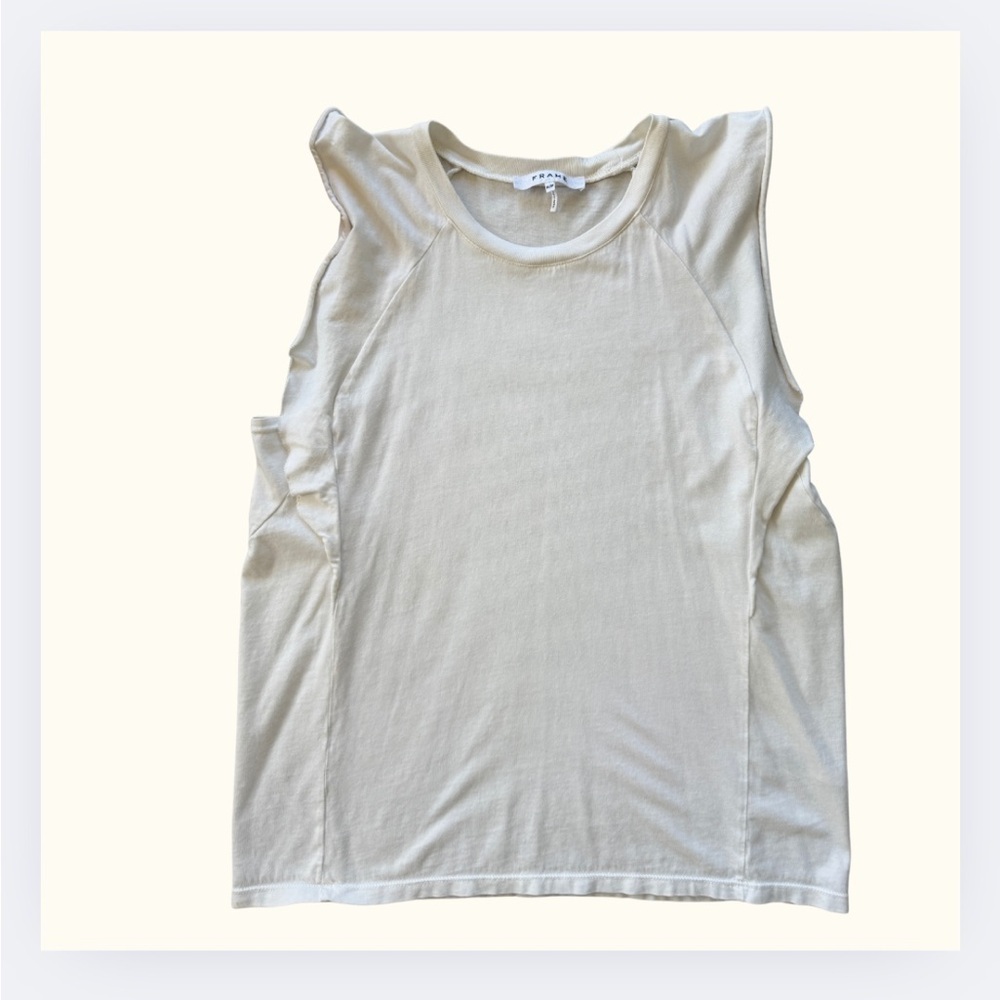 Frame Denim White Ruffle Muscle Tee | Size Medium - Picture 2 of 6